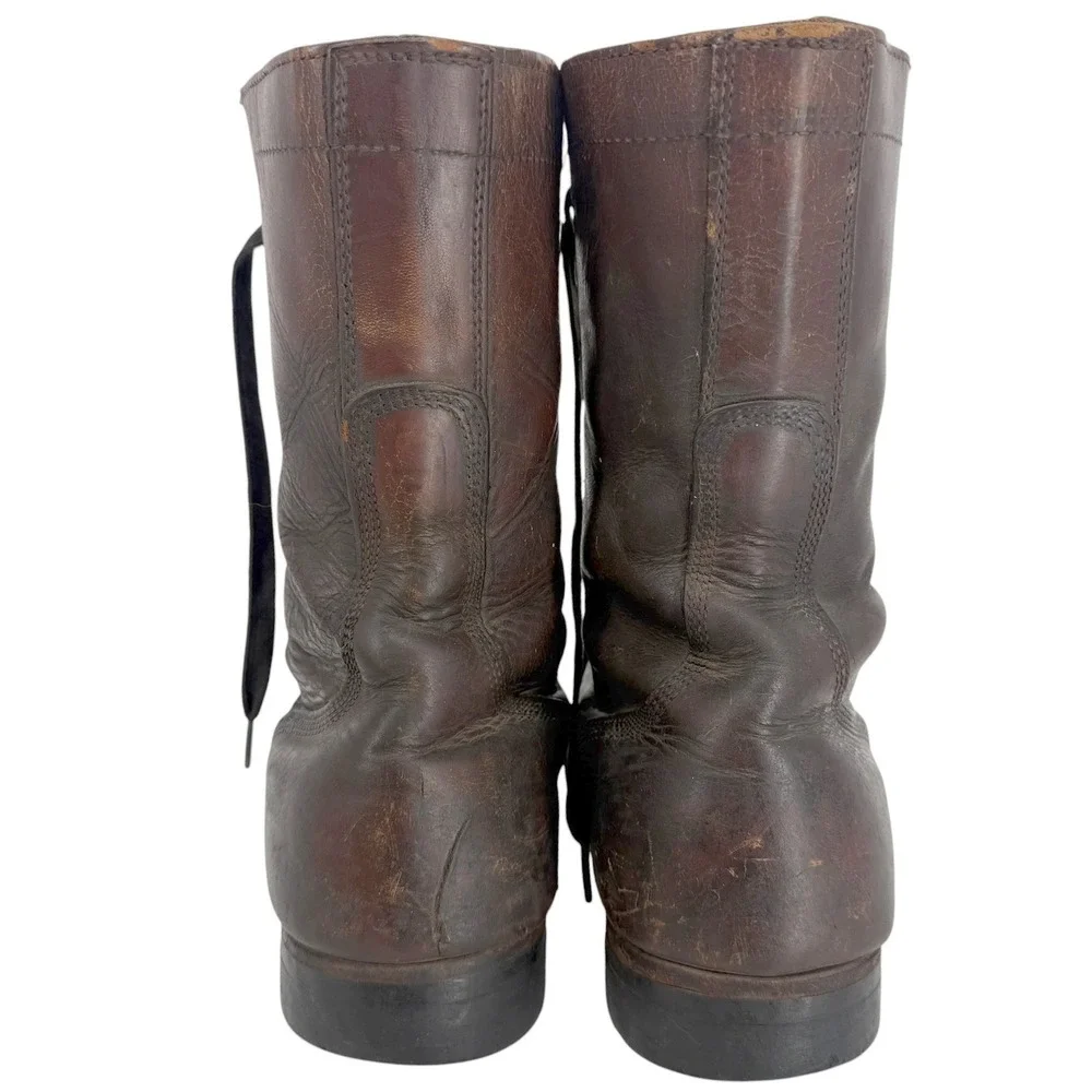 Vintage 60s Brown Leather Paratrooper Jump Boots Size 9 Cap Toe Military Combat